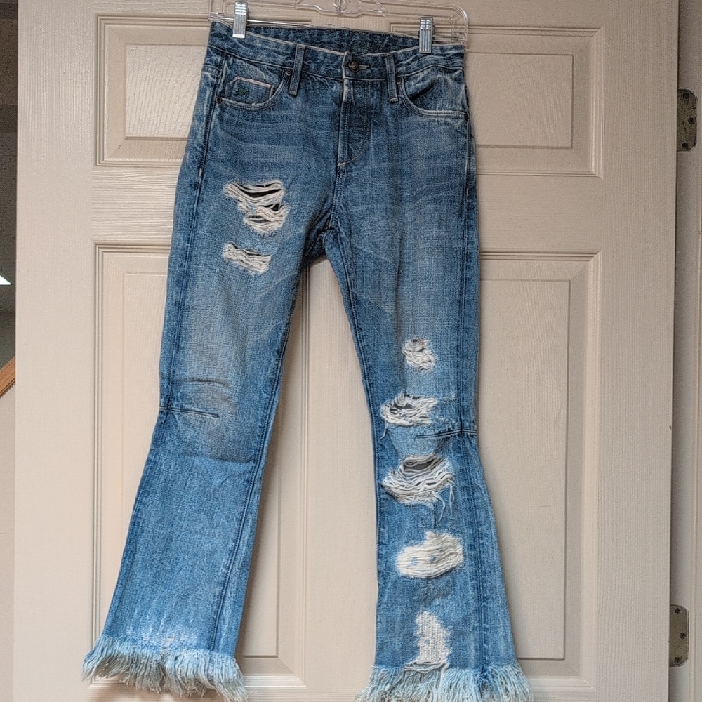 Frayed Hem Distressed Flare Jeans
